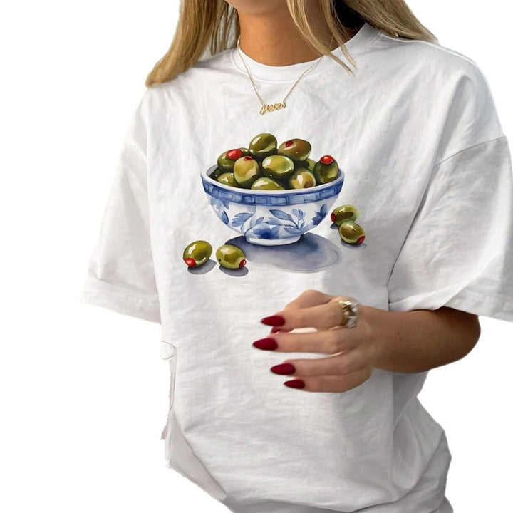Damen T-Shirt mit kreativem Olivenmotiv Drune