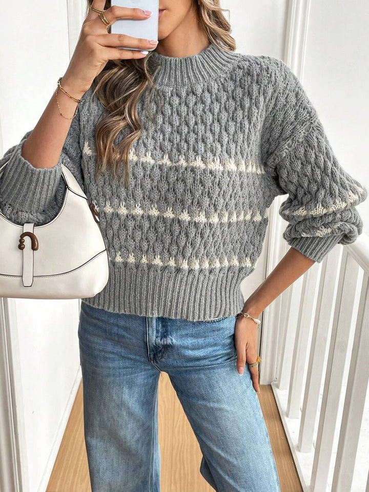 Damen Strickpullover mit strukturiertem Muster und hohem Kragen Drune