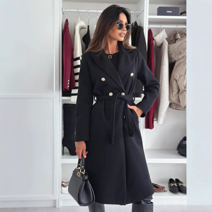 Damen Eleganter Double-Breasted Trenchcoat mit Gürtel und feinen Details Drune