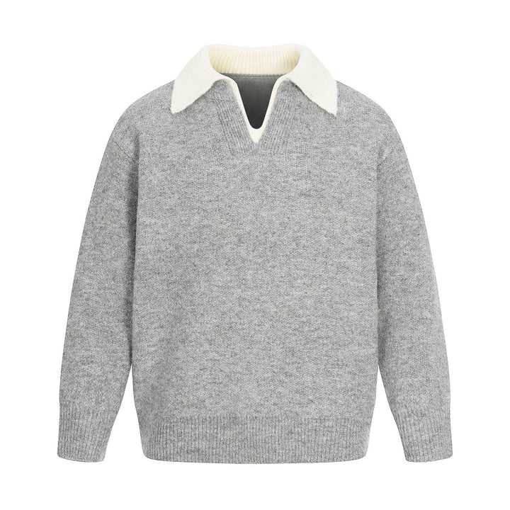 Damen Oversize Wollmix-Pullover mit kontrastpolokragen und V‑Ausschnitt Drune