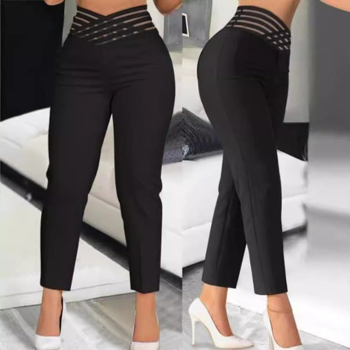 Damen Hochtaillierte Stretch-Hose mit transparentem Gummibund Drune