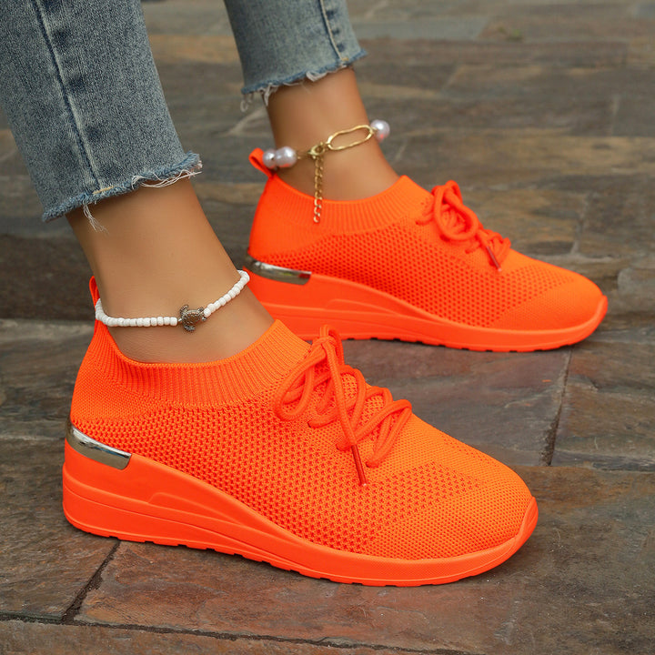 Damen bequeme Sport-Sneaker mit atmungsaktivem Obermaterial und eleganter Plateausohle Drune