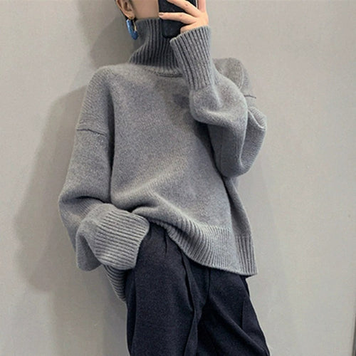 Damen Gemütlicher Strickpullover mit hohem Kragen Drune