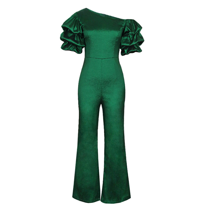 Damen Eleganter Jumpsuit mit asymmetrischen Puffärmeln Drune