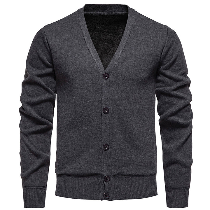 Herren nan leichte Feinstrick-Strickjacke mit V-Ausschnitt, verdeckter Knopfleiste und elastischem Rippbündchen Drune