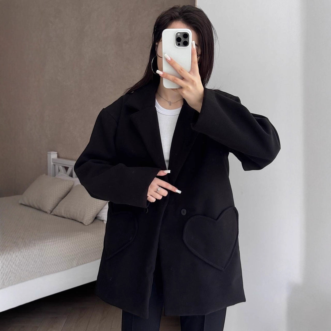 Damen Oversized Blazer-Mantel mit herzförmigen Taschen Drune