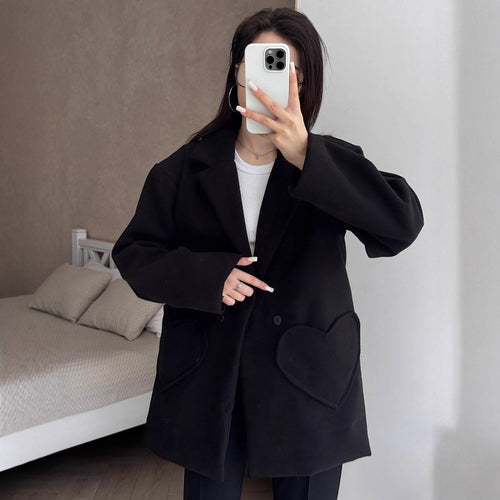 Damen Oversized Blazer-Mantel mit herzförmigen Taschen Drune