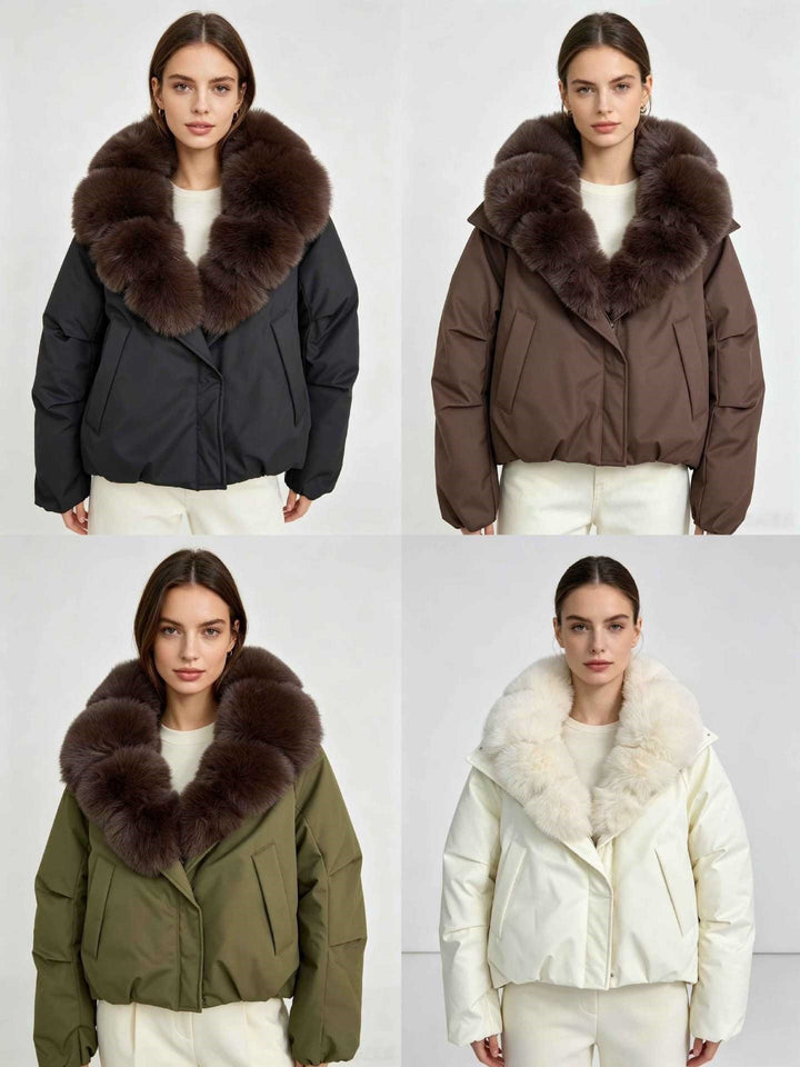Damen nan kurze Cropped-Parka mit extravoluminösem Fellkragen und winddichter Thermofütterung Drune