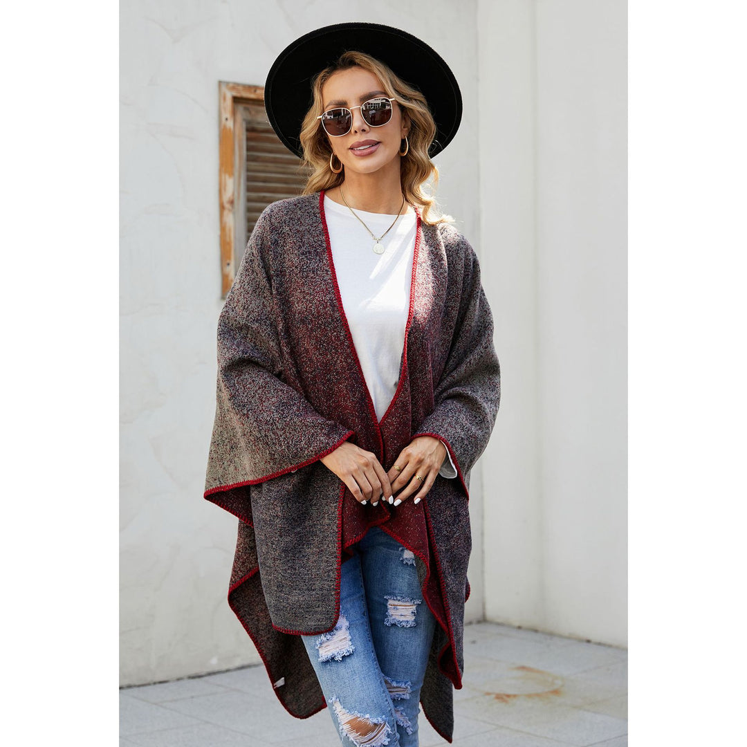 Damen Reversible Strickruana im Mélange‑Wollmix mit kontrastierter Kettelkante Drune
