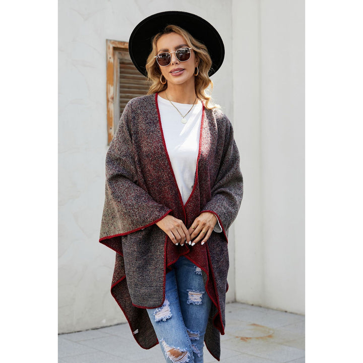 Damen Reversible Strickruana im Mélange‑Wollmix mit kontrastierter Kettelkante Drune