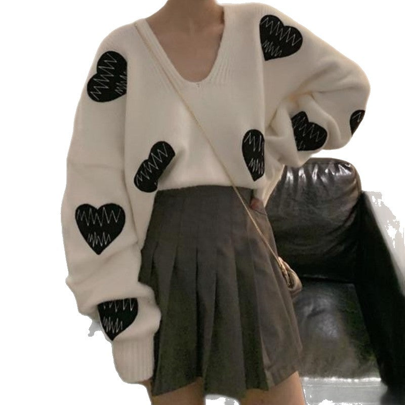 Damen kuscheliger Pullover mit herzförmigem Muster Drune