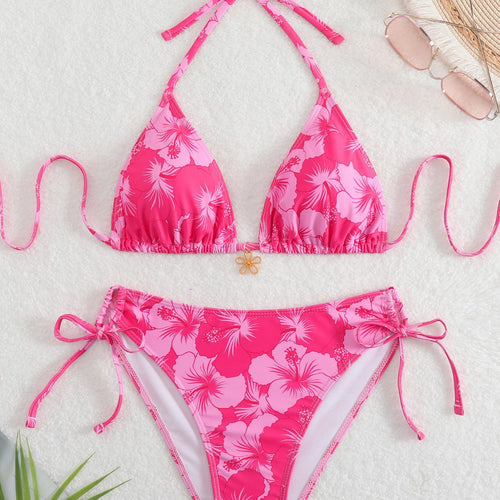 Damen Triangel-Bikini mit verspielten Floral-Details Drune