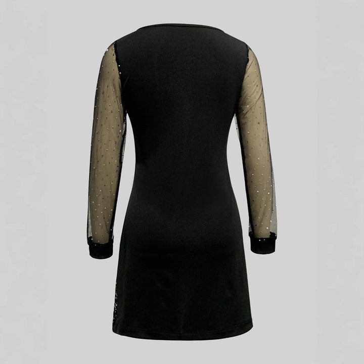 Damen Glamouröses Cocktailkleid mit Sternen-Design und Transparenten Ärmeln Drune