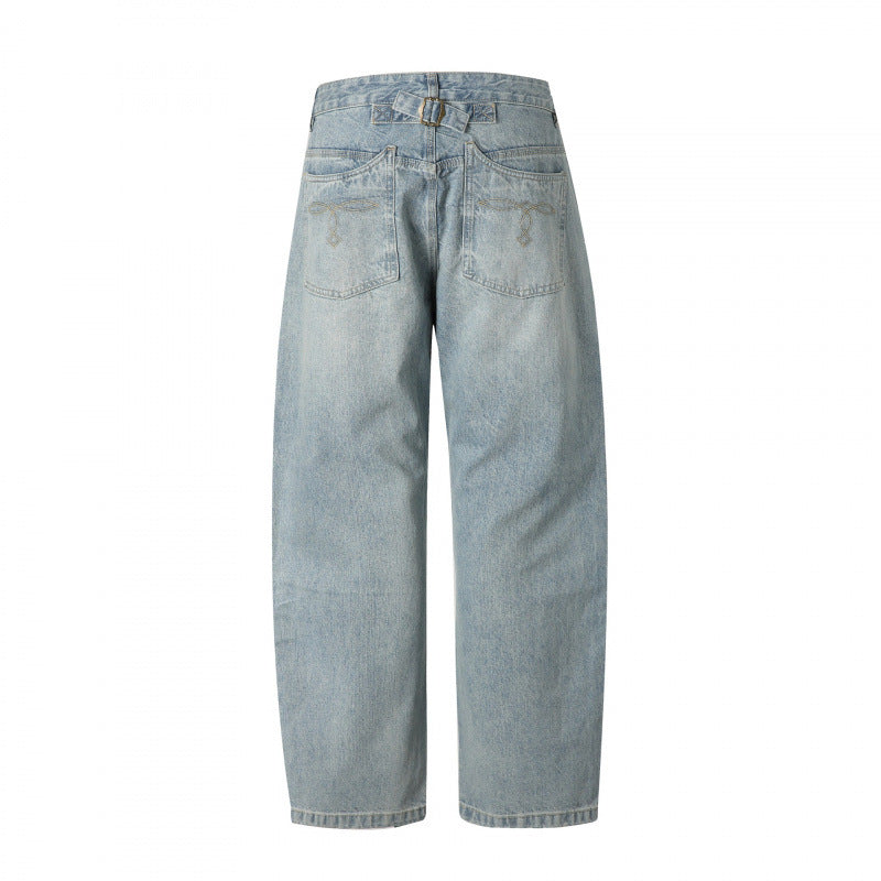 Herren Lässige Straight-Jeans mit hohem Bund, geradem Bein und stonewashed Finish Drune