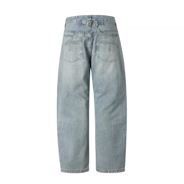 Herren Lässige Straight-Jeans mit hohem Bund, geradem Bein und stonewashed Finish Drune