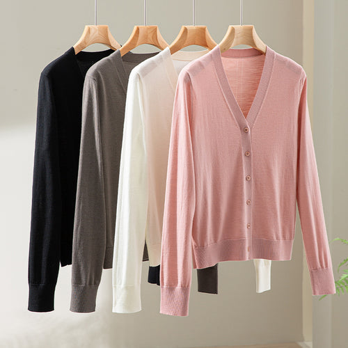 Damen Feinstrick-Cardigan mit V-Ausschnitt, Knopfleiste und Rippbündchen Drune