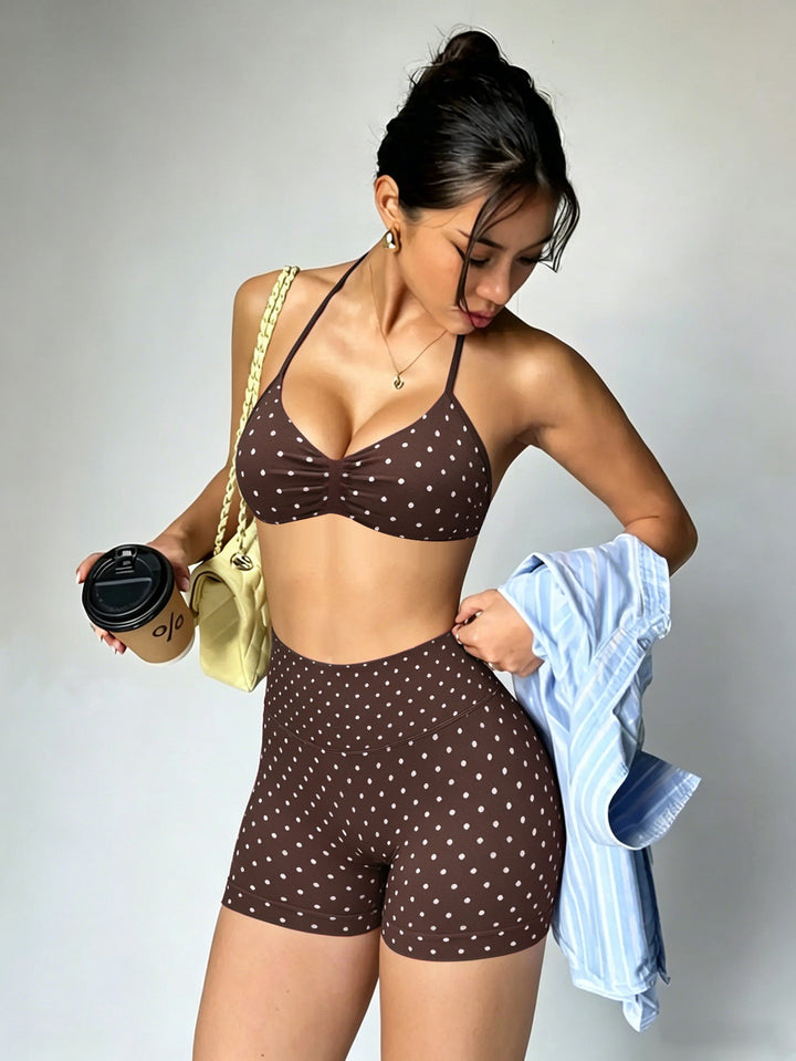 Damen Sportliches Bikini-Set mit hochgeschnittenen Shorts und rüschendetail Drune