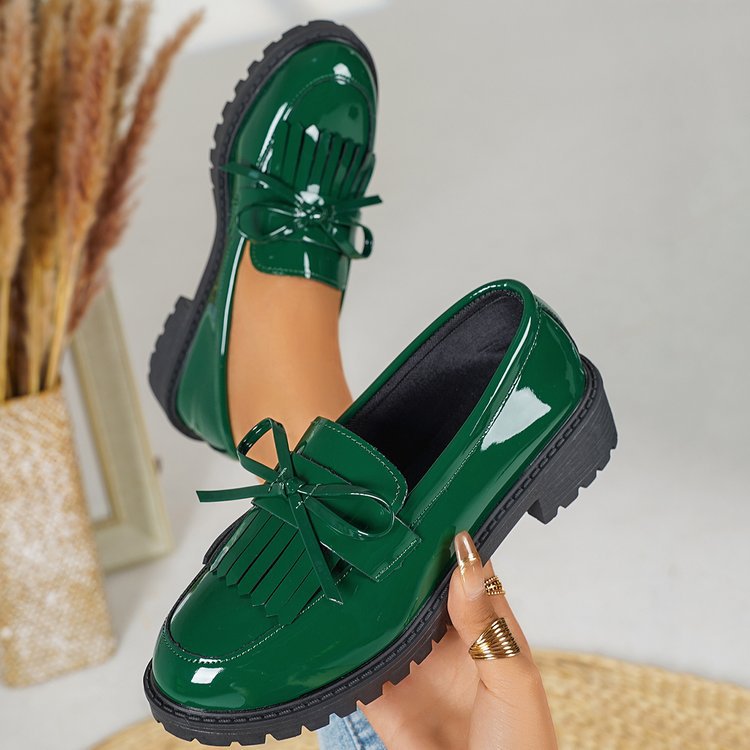Damen Glänzende Tassel‑Loafer mit Fransen‑Quaste, robuster Profilsohle und gepolstertem Komfortfußbett Drune