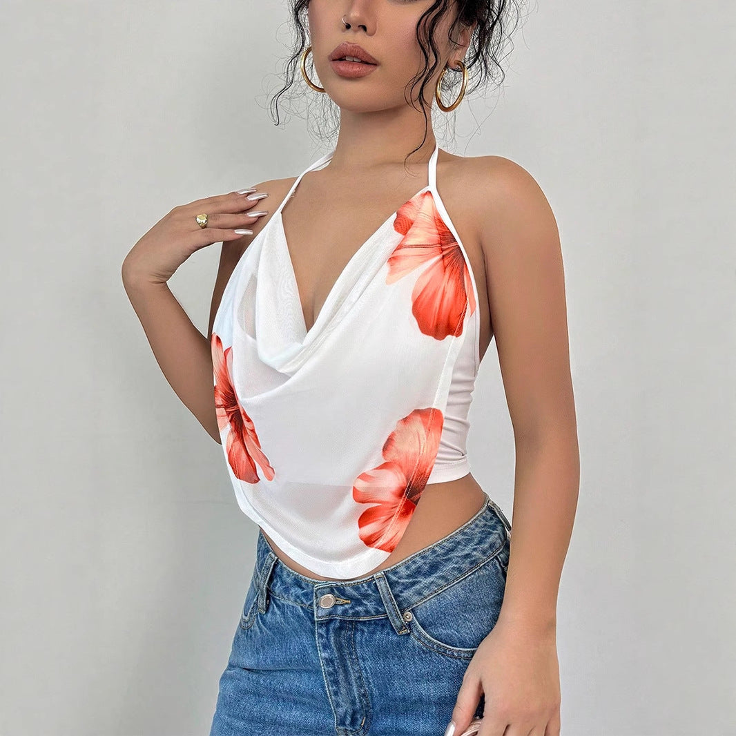 Damen Blusentop mit tiefem V-Ausschnitt und floralem Design Drune