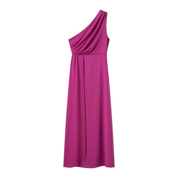 Damen Maxikleid mit asymmetrischem Ärmeldesign und eleganter Drapierung Drune
