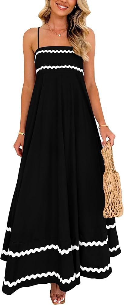 Damen Maxikleid mit eleganten Zierhörnchen und verstellbaren Trägern Drune