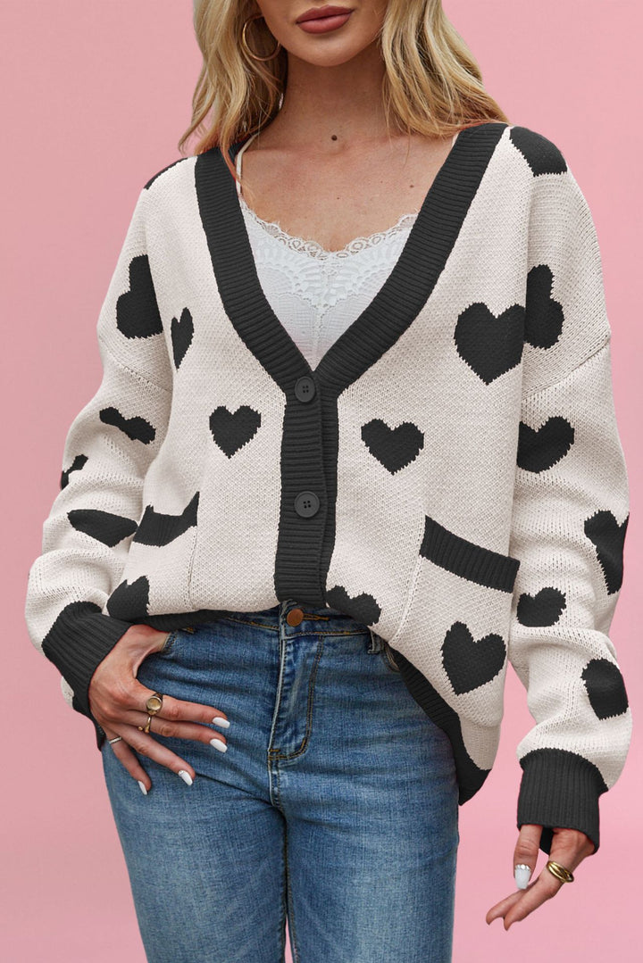 Damen kuschelige Strickjacke mit Herzmuster und großen Taschen Drune