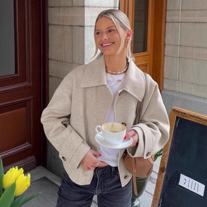 Damen modische Wolljacke mit lässigem Schnitt und Knopfdetails Drune
