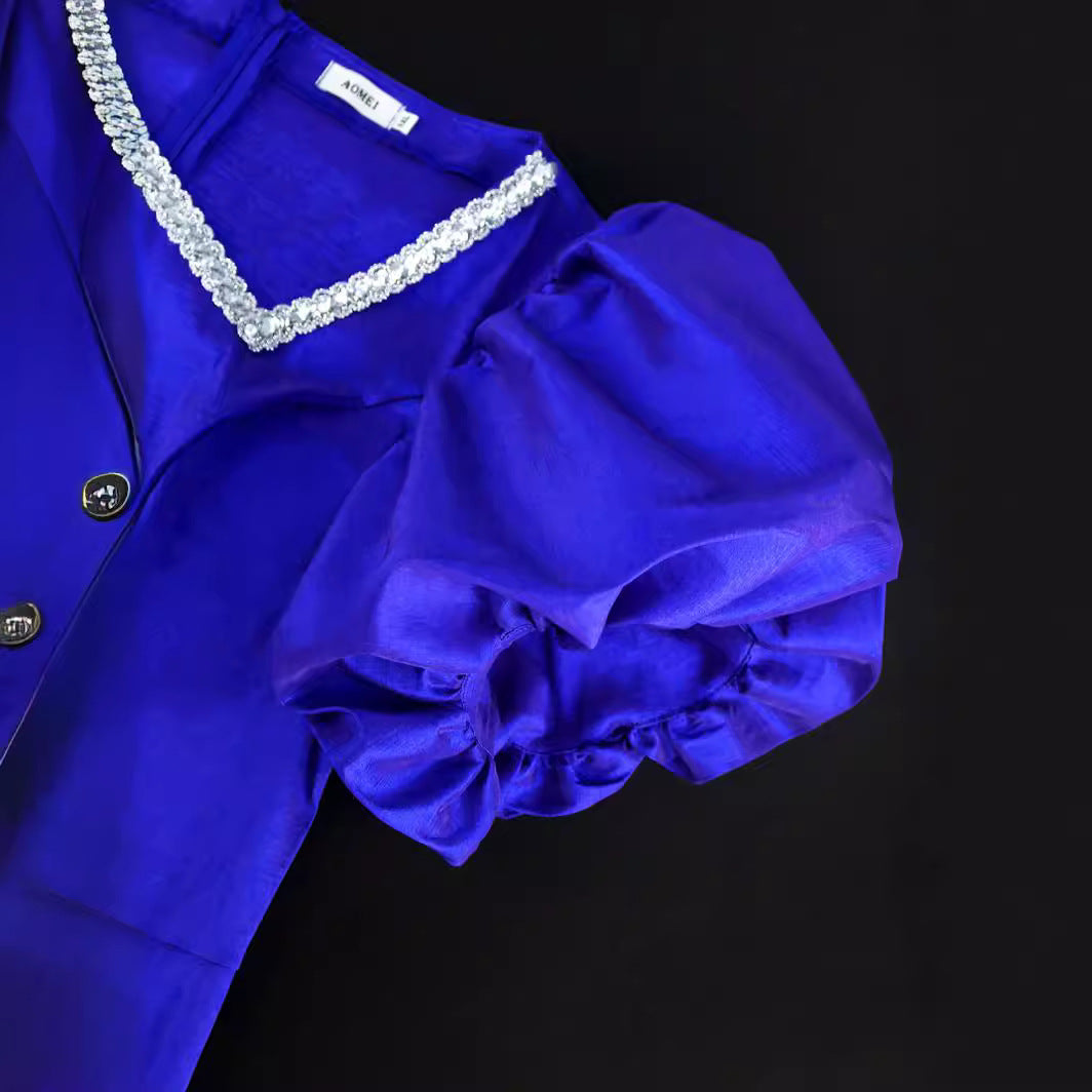 Damen figurbetontes Kleid mit voluminösen Puffärmeln und Fransen Drune