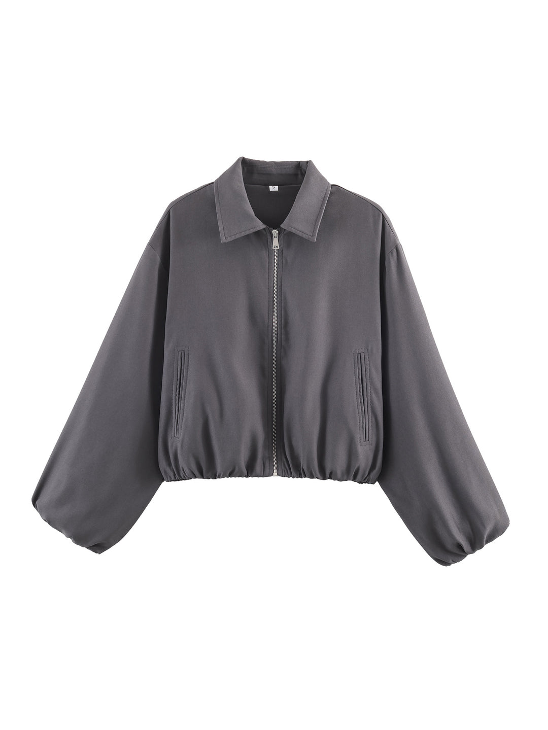 Damen Cropped Bomberjacke mit Ballonärmeln, elastischem Saum und Reverskragen Drune