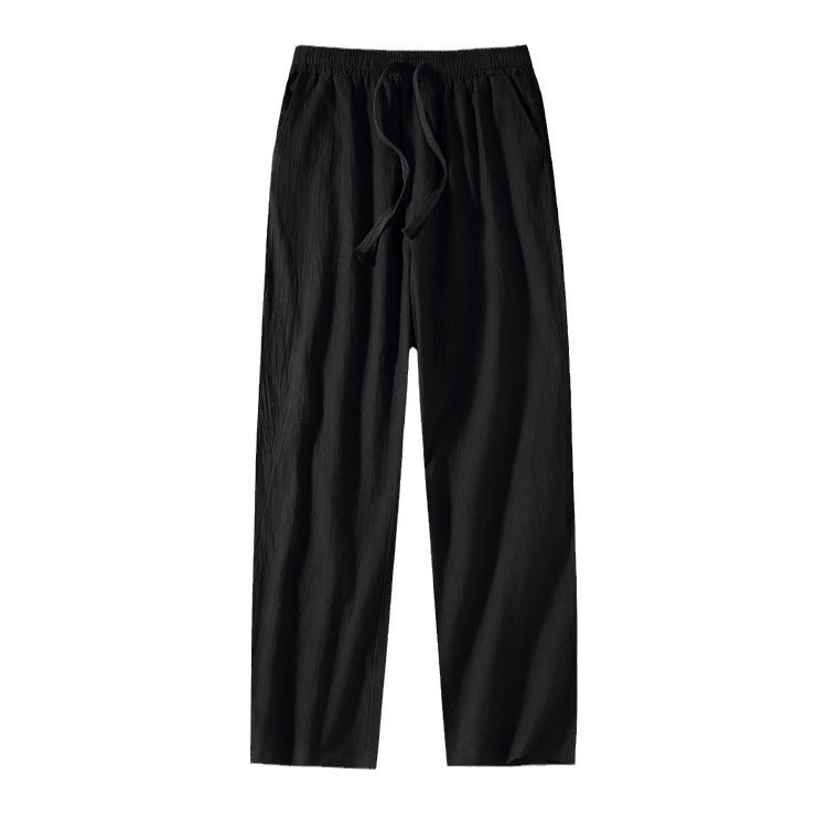 Herren Leinenhose mit elastischem Bund und Tunnelzug geradem Bein Drune