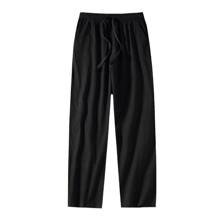 Herren Leinenhose mit elastischem Bund und Tunnelzug geradem Bein Drune