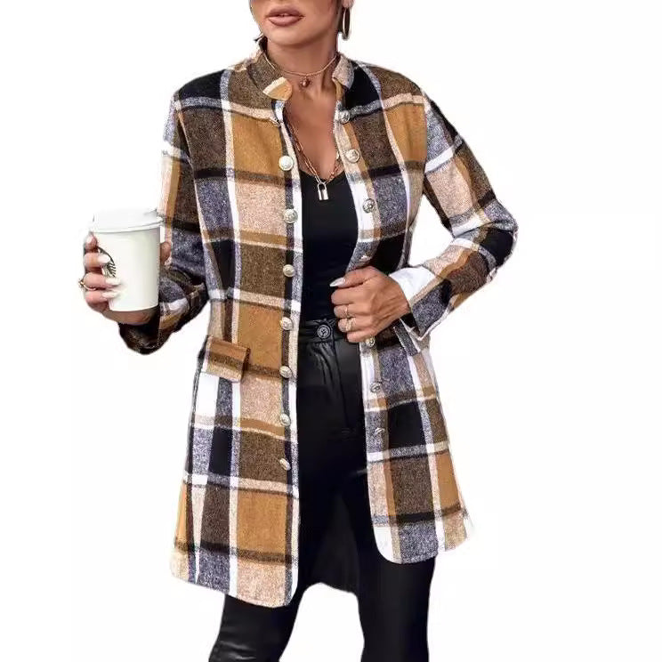 Damen Modischer Karo-Blazer aus weichem Wollmix Drune