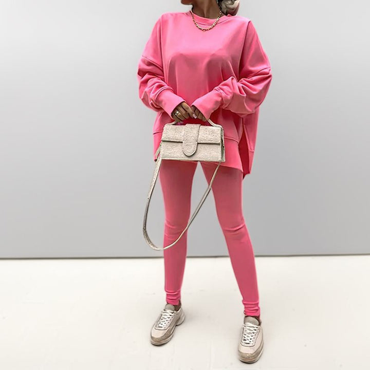 Damen sportliches Set aus ultra-bequemen Oversized-Pullover und figurbetonten Leggings Drune