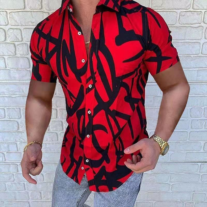 Herren Kurzarmhemd mit einzigartigem Graffiti-Design und modernem Schnitt Drune