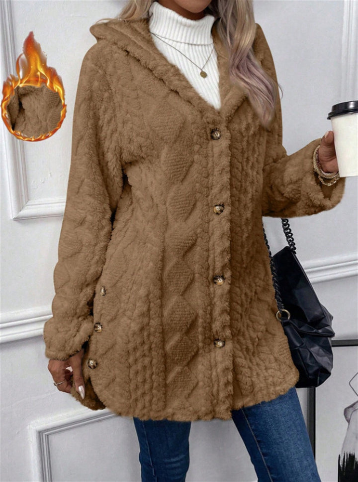 Damen Kuschelige Teddyjacke mit Knopfverschluss Drune