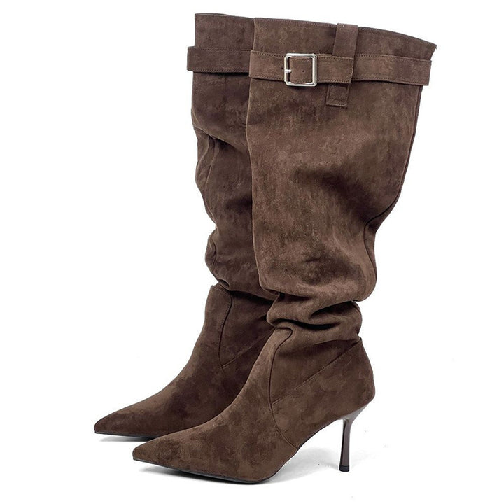 Damen Slouch-Stiefel mit spitz zulaufender Zehenpartie und schmalem Stiletto-Absatz Drune