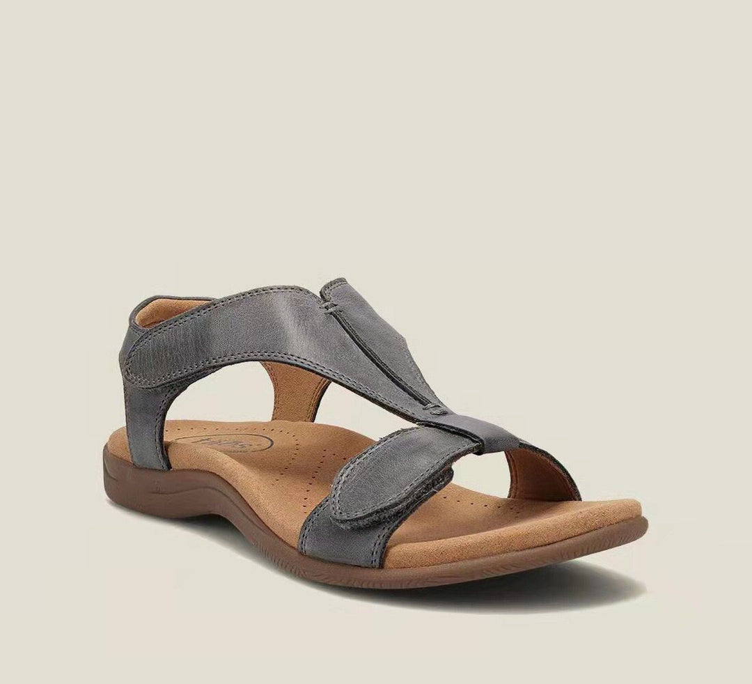 Damen Leder-Sandalen mit verstellbaren Klettriemen und ergonomischem Komfortfußbett Drune