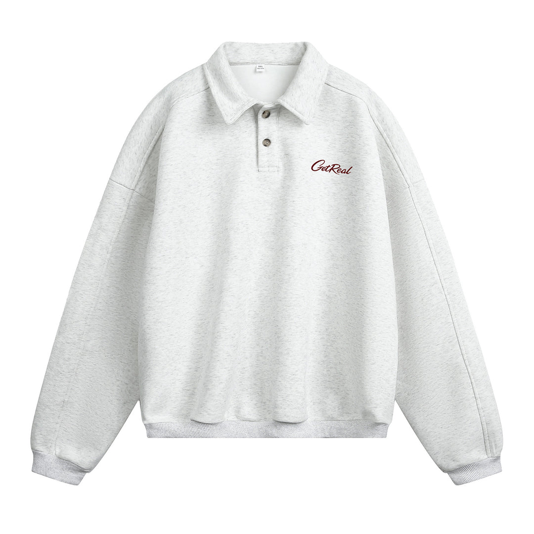 Unisex Oversize Polokragen-Sweatpullover mit Halbknopfleiste und Raglanärmeln Drune