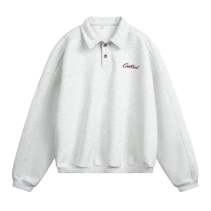 Unisex Oversize Poloshirt-Sweatshirt mit Hemdkragen und Halbknopfleiste Drune