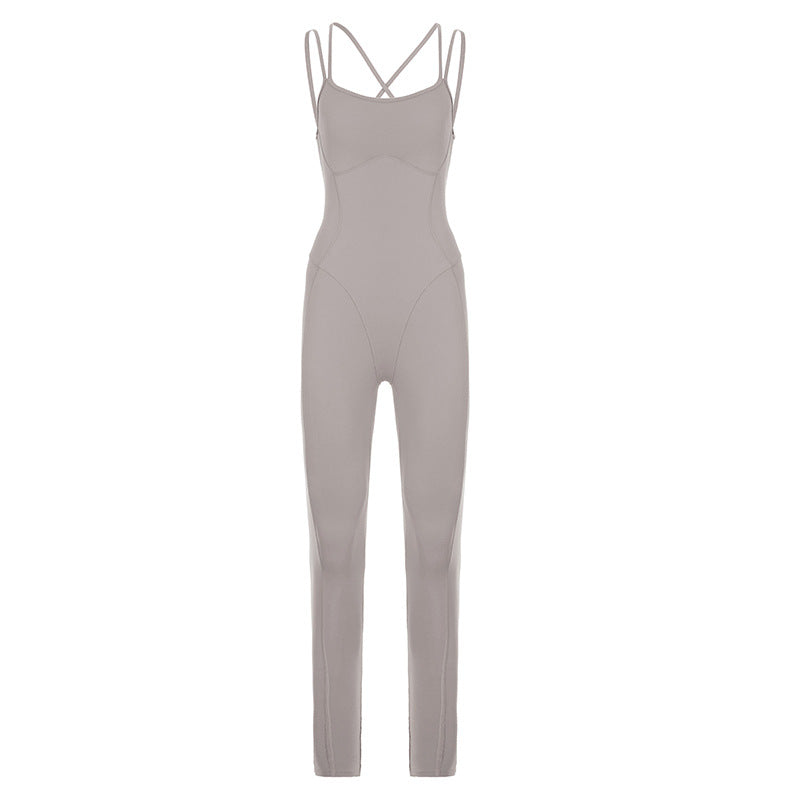 Damen Sportlicher Jumpsuit mit verstellbaren Trägern und körperbetontem Schnitt Drune