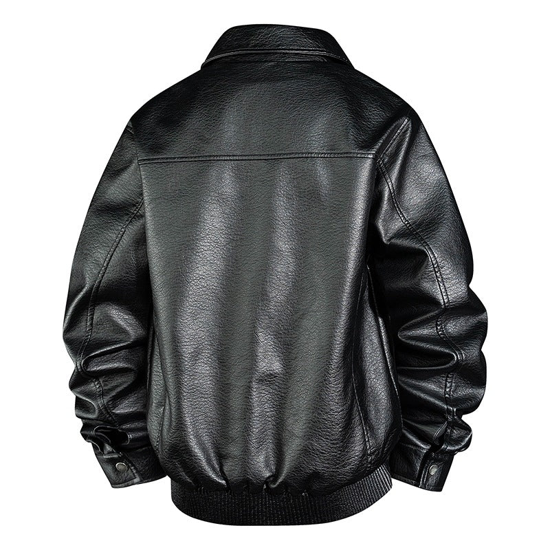 Herren Lässige Kunstlederjacke mit Kragen und Taschen Drune