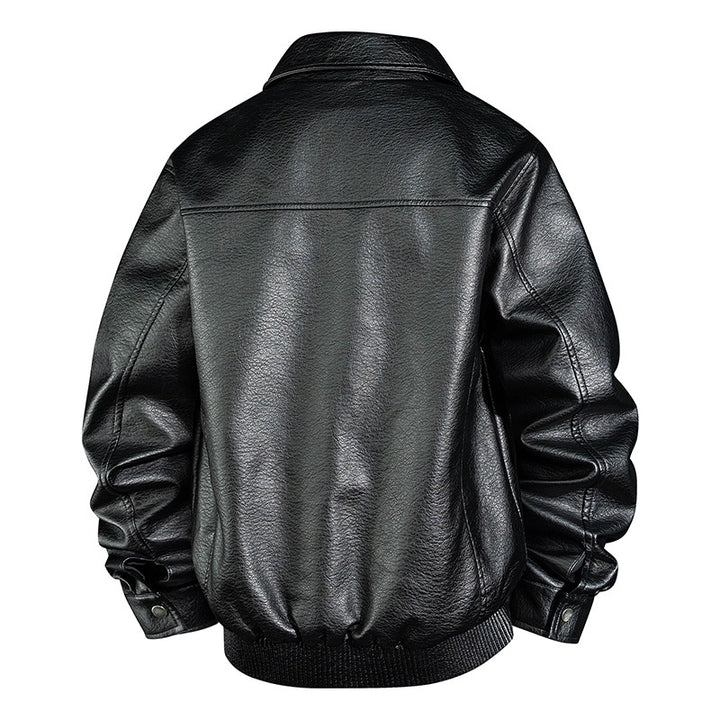 Herren Lässige Kunstlederjacke mit Kragen und Taschen Drune