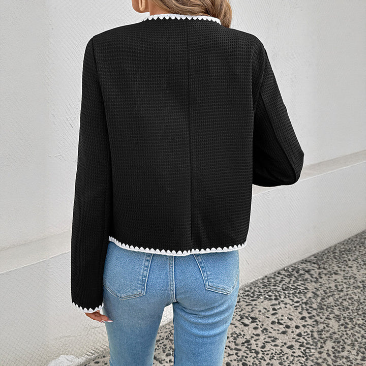 Damen Boxy-Jacke im Bouclé‑Textur mit Zierhäkelkanten und aufgesetzten Taschen Drune