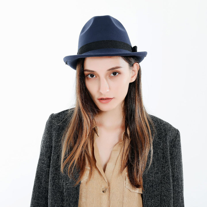 Damen Fedora-Hut aus hochwertigem Wollmix mit stilvollem Band Drune