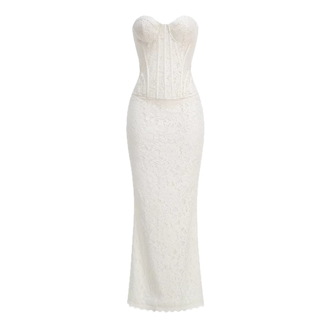 Damen nan zweiteiliges Spitzen-Corsagen-Set mit verstärktem Bustier und figurbetontem Mermaid-Rock Drune