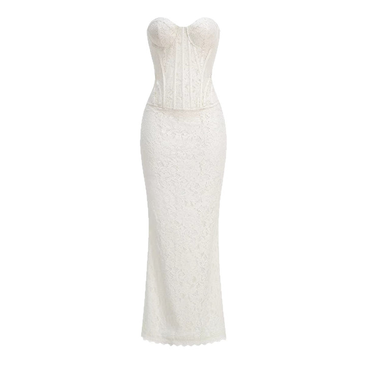Damen nan zweiteiliges Spitzen-Corsagen-Set mit verstärktem Bustier und figurbetontem Mermaid-Rock Drune