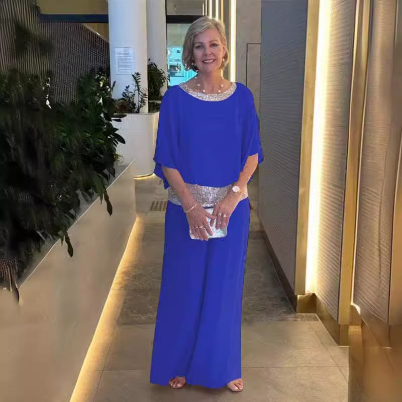Damen festliches Abendkleid mit funkelndem Oberteil und schwingendem Saum Drune