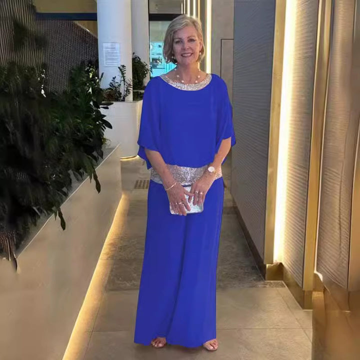 Damen festliches Abendkleid mit funkelndem Oberteil und schwingendem Saum Drune