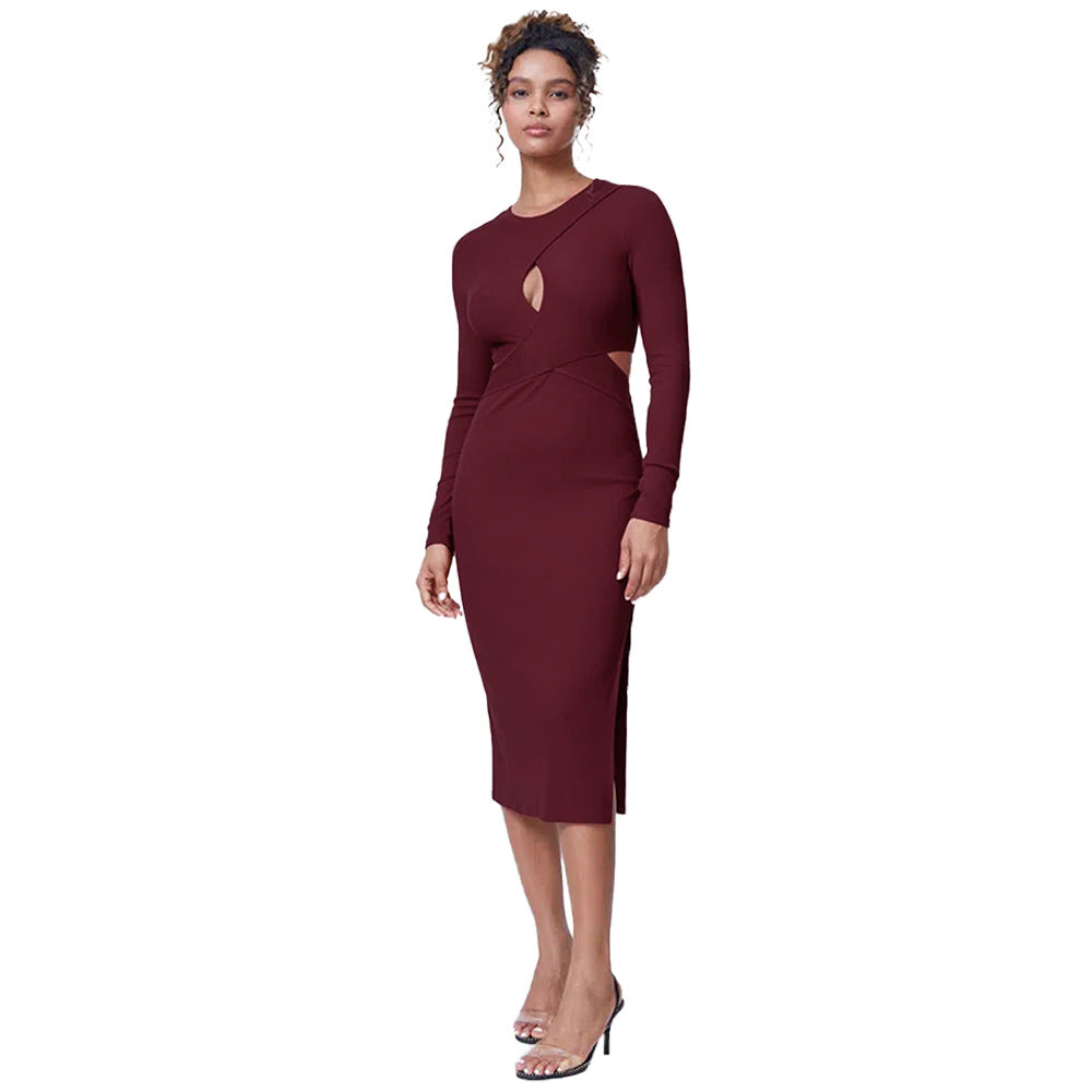 Damen elegantes Midikleid mit figurbetonten Cut-Out-Details Drune