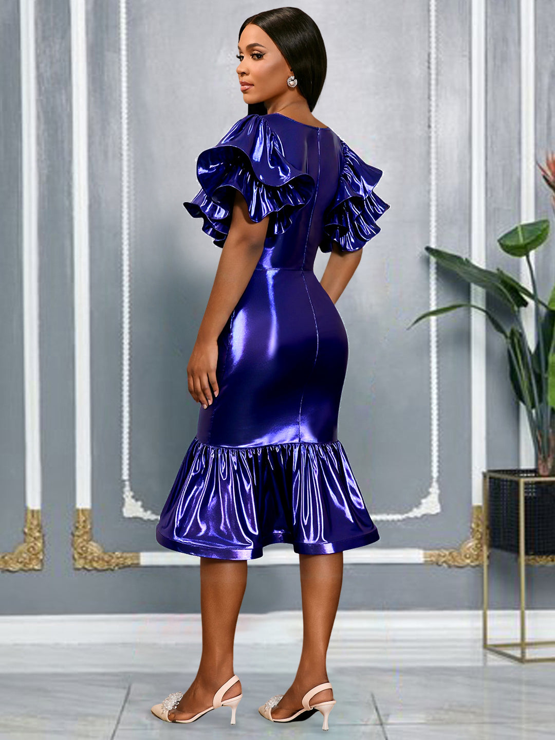 Damen glamouröses Abendkleid mit voluminösen Rüschensäumen Drune